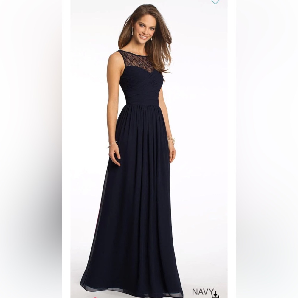 Lace Illusion Neckline Dress - Navy Blue